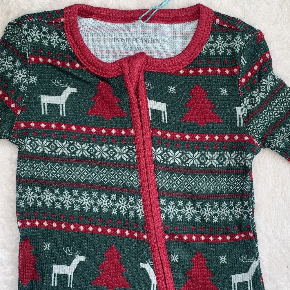 NWT Posh Peanut Holiday Fair Isle Red & Green Holiday Convertible Footie 12-18M